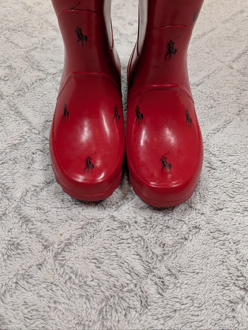 Polo Ralph Lauren Boots Womens 9BRed Navy Perla RL Logo Rubber Rain Wellies - Picture 2 of 8